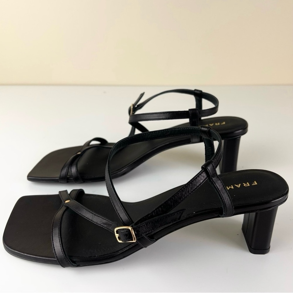 NEW FRAME BLACK LEATHER STRAPPY SANDALS - Picture 7 of 12